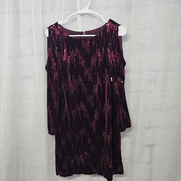 Jessica Howard Dress Burgundy Velour Sequin Cocktail Goth Shift 12P NWT - Picture 11 of 15